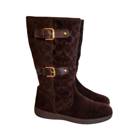 COACH Tinah Signature Logo Suede Boots Size 9B - Picture 2 of 8